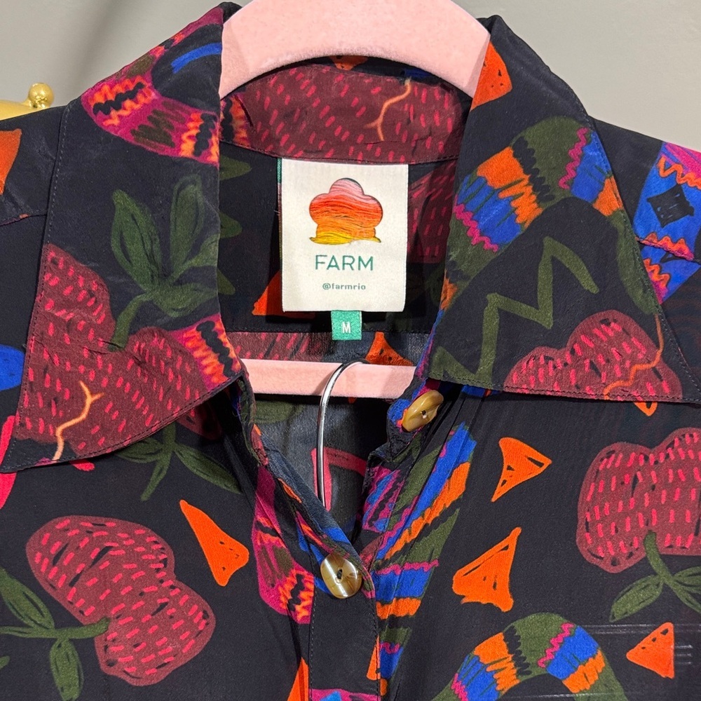 EUC FARM Rio 2PC Collared Shirt/Pants Vibrant Colors Snake Motif Gorgeous - Picture 4 of 15